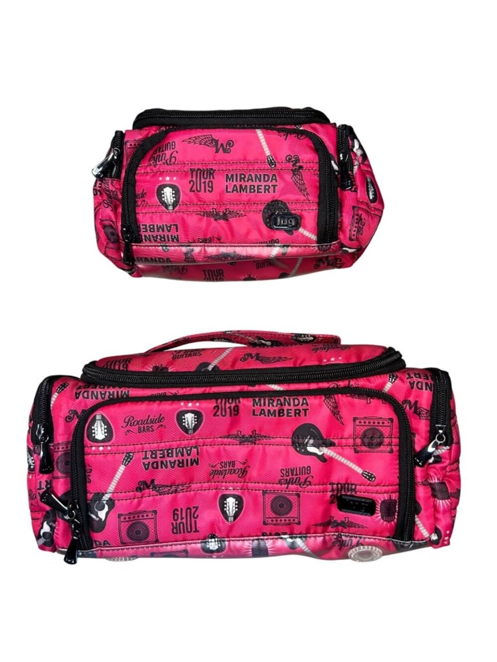 Miranda Lambert Pink Guitar Print Lug Cosmetic Bag Set Travel Cases With Zippers